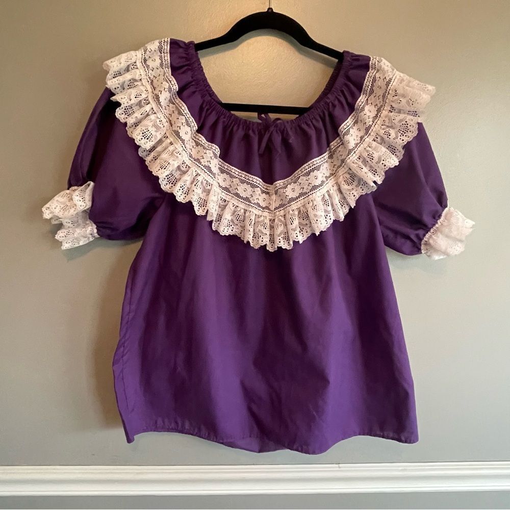 Purple partners please Malco modes Square dancing Peasant top blouse shirt